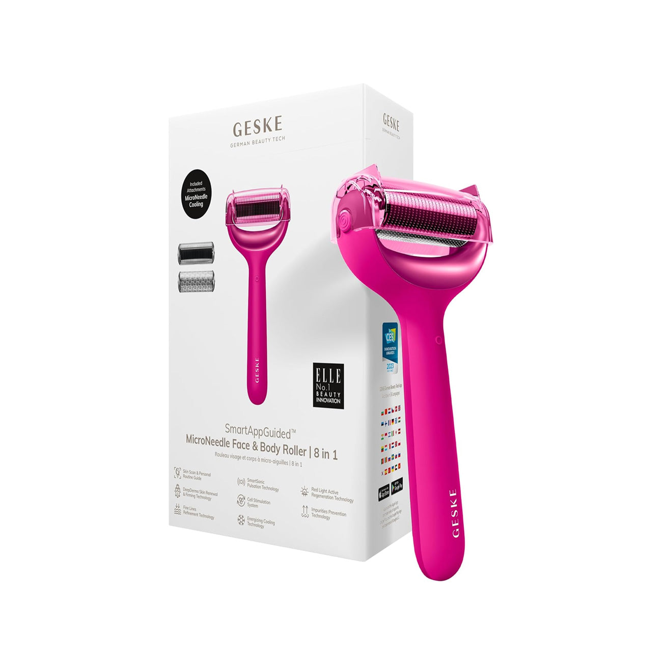 GESKE - MicroNeedle Face & Body Roller - 8 in 1 - Hot Pink