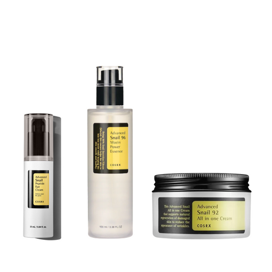 COSRX Advanced Snail 96 Mucin Power Essence 100ml, Snail Peptide Eye Cream 25ml & Snail 92 All in One Cream 100g Set