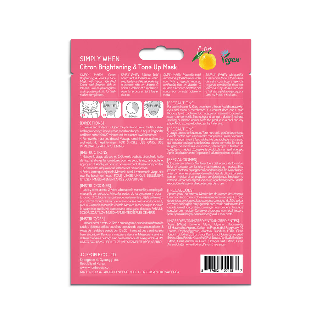 SIMPLY WHEN - Citron Bightening & Tone Up Mask