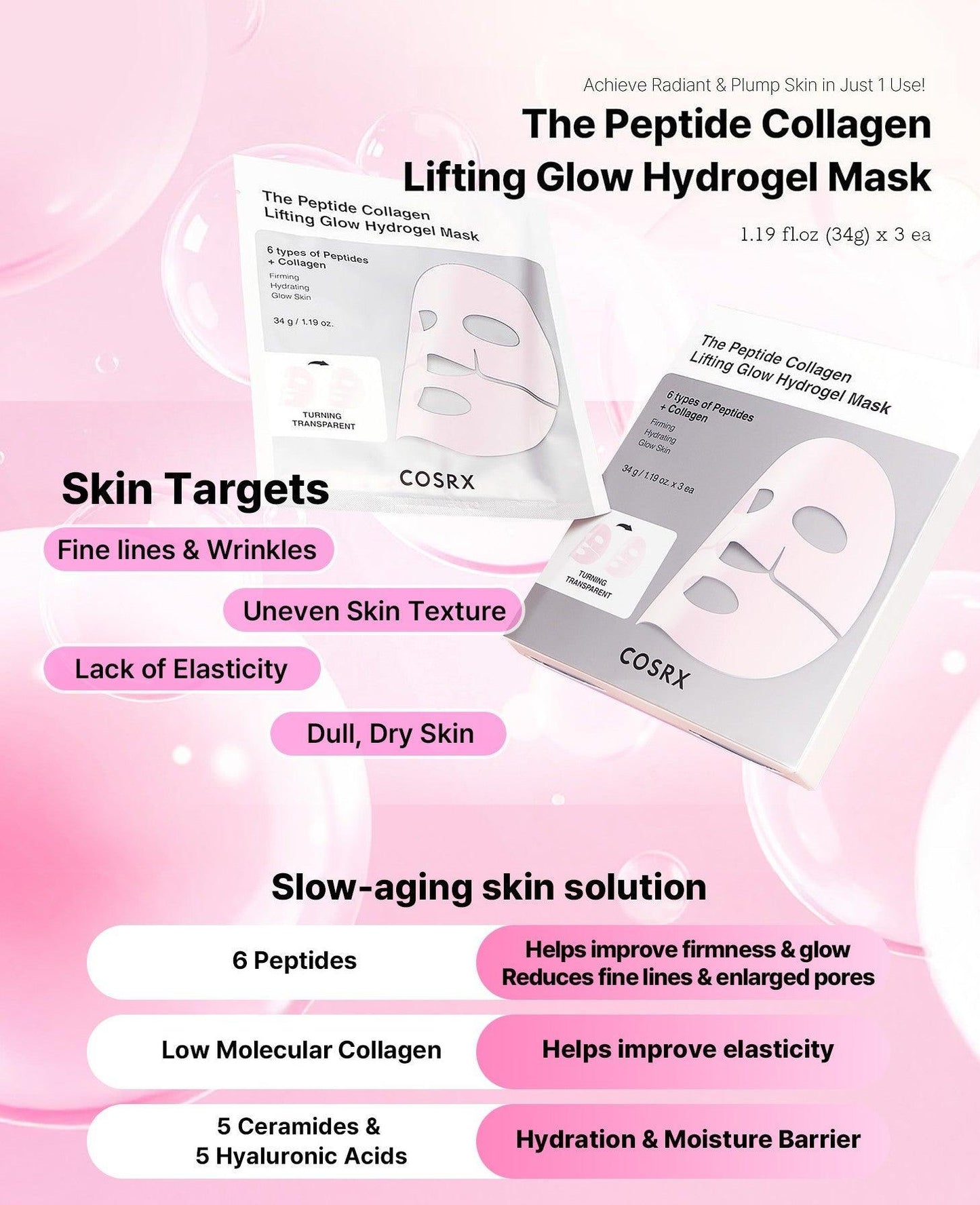 COSRX - The Peptide Collagen Lifting Glow Hydrogel Mask