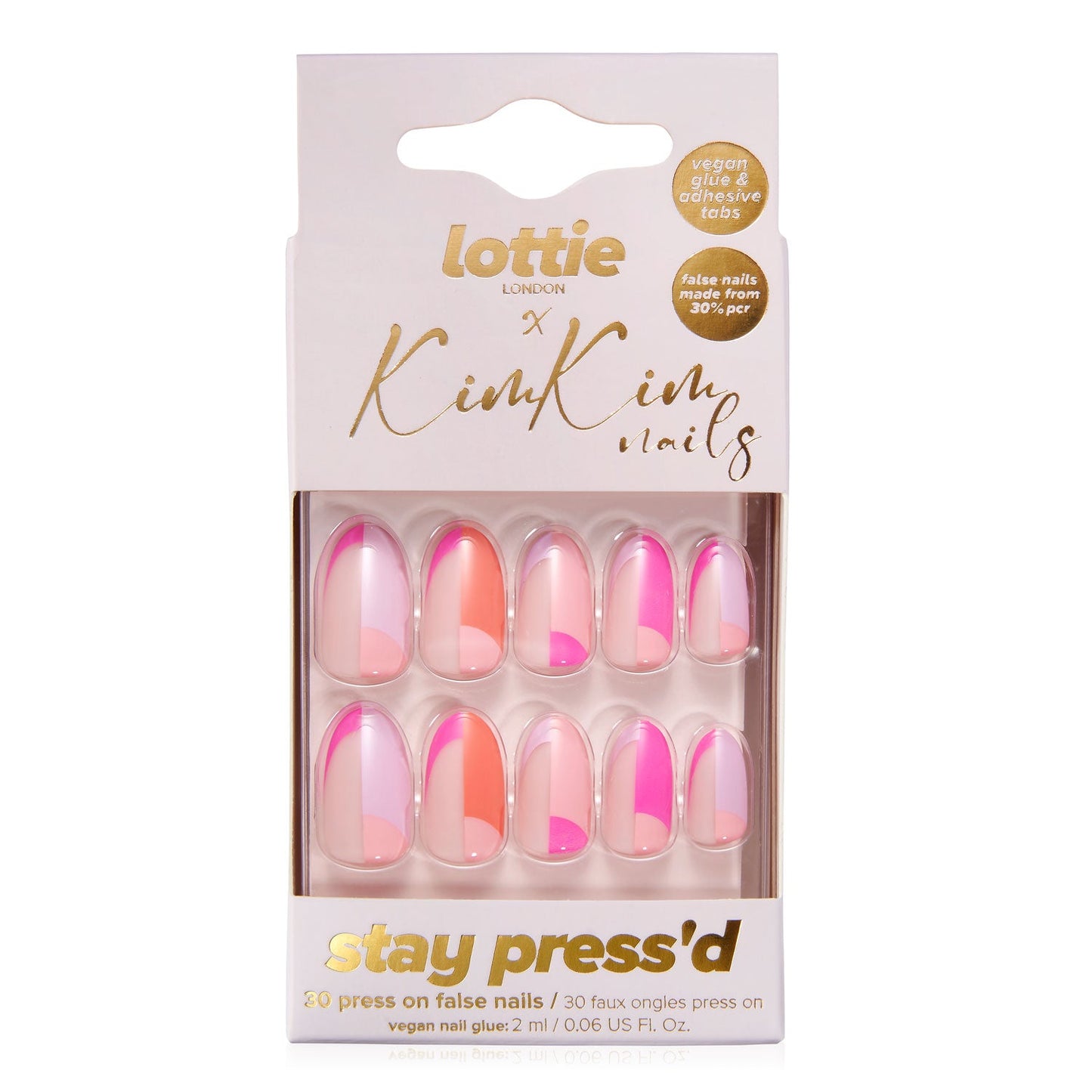 Lottie x KimKim stay press'd- colour block party 30 Press on False Nails