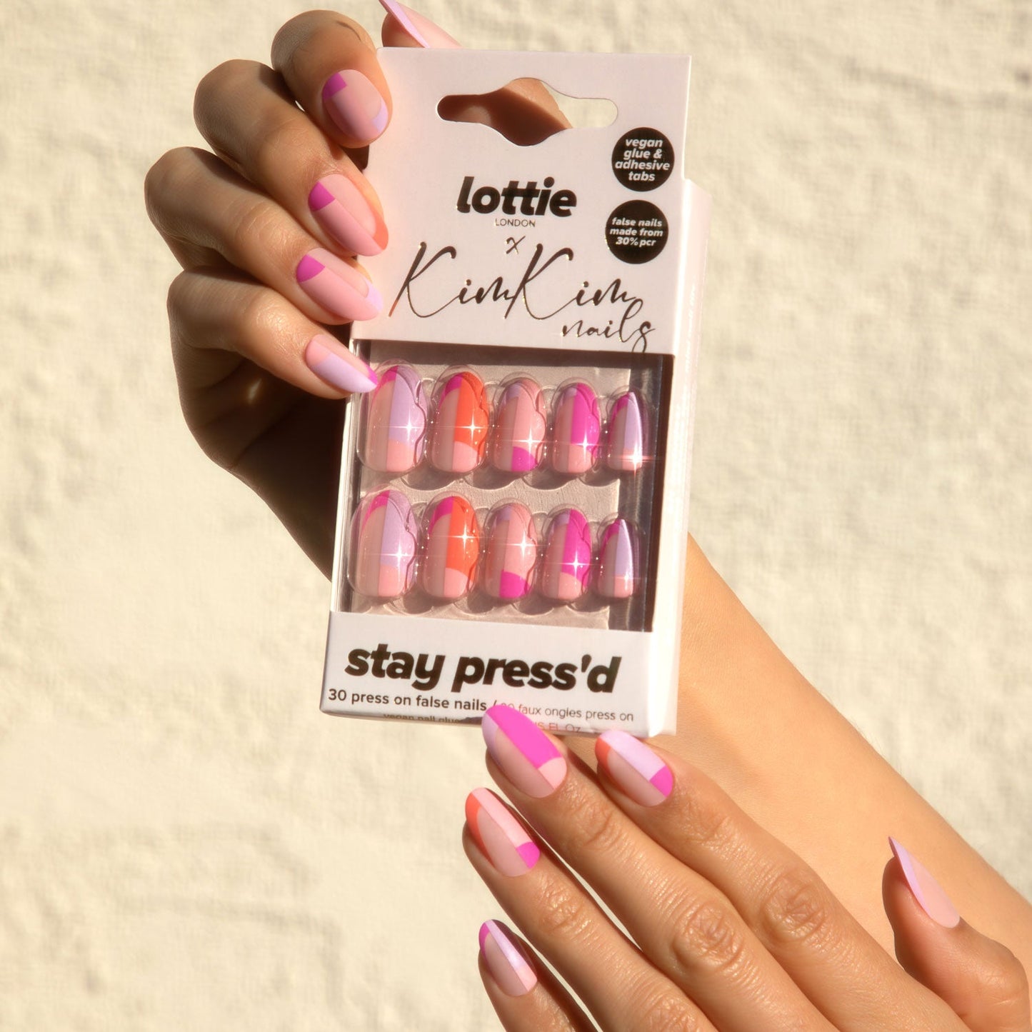 Lottie x KimKim stay press'd- colour block party 30 Press on False Nails
